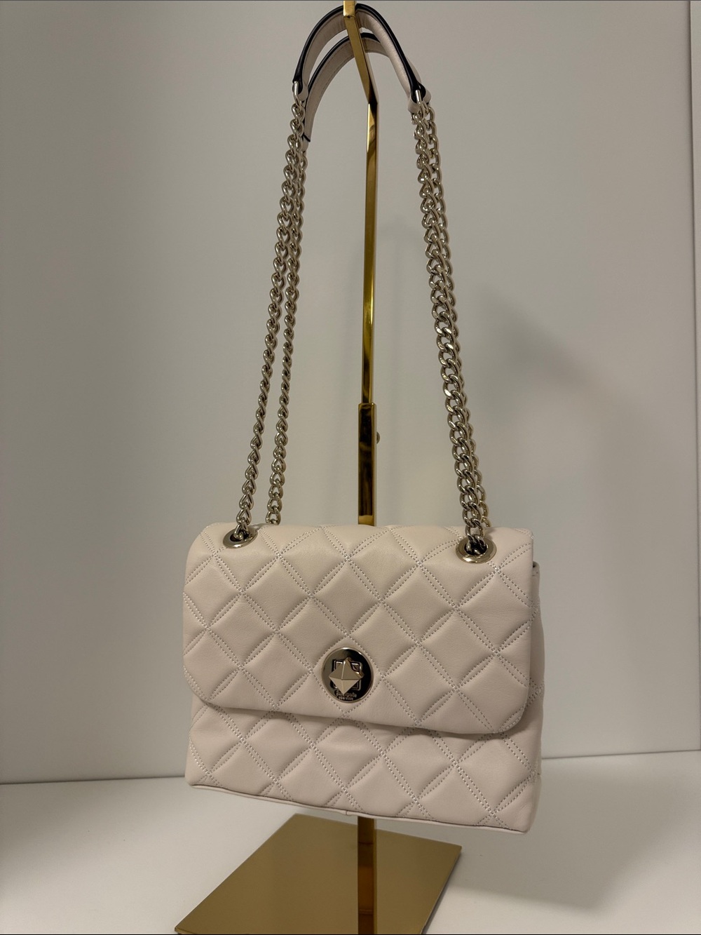 Kate Spade NEW Quilted Cream Shoulder Bag with Silver Chain Strap